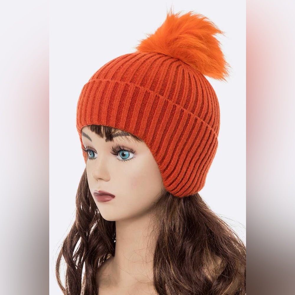 Genuine Fur Pom Soft Ear Beanie